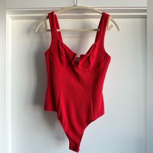 ASTR The Label Red Bustier Ribbed Bodysuit - Size Medium